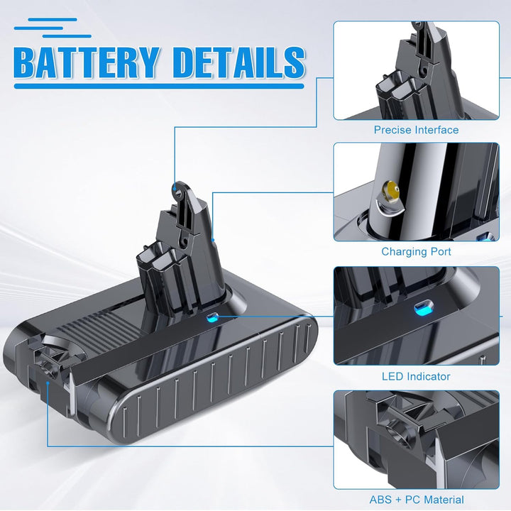 21.6V 8000mAh V6 Ersatzakku für Dyson V6 Akku DC62 DC58 SV03 DC59 DC61 Animal DC72 DC74 SV04 SV05 SV