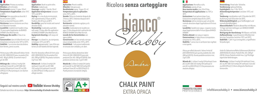 bianco Shabby® Ambra Kreidefarbe Wasserbasis für Alle Oberflächen einfach zu verarbeiten ohne schlec