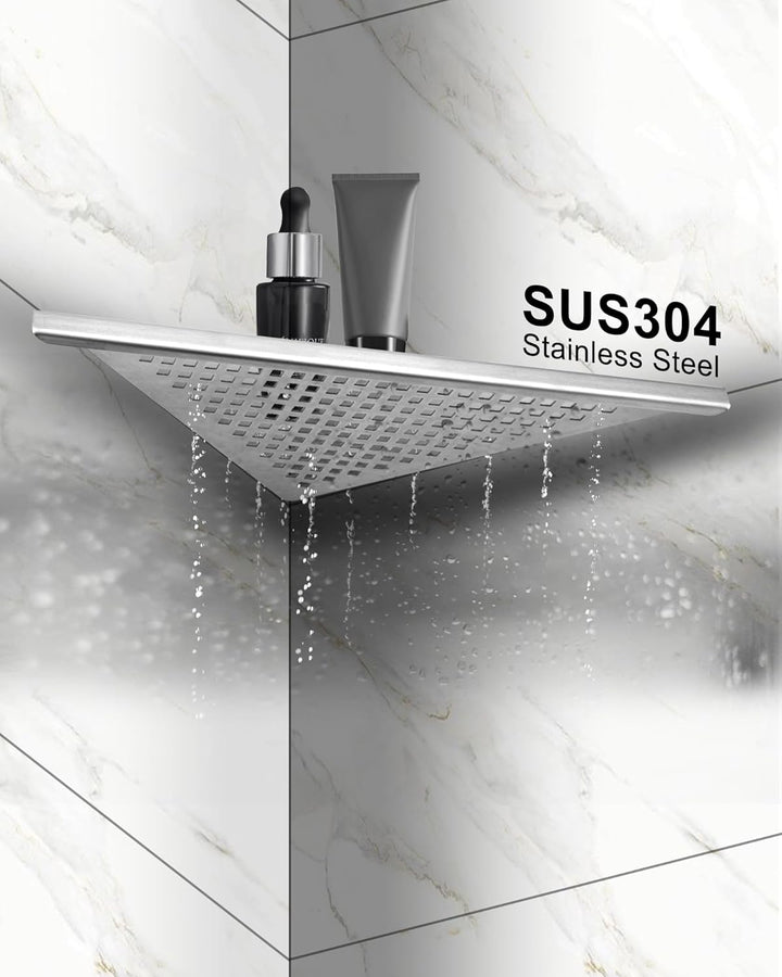 Eckablage Duschablage 304 Edelstahl ohne Bohren für Badezimmer Shampoo Halter 253 * 253 * 355mm (Sil