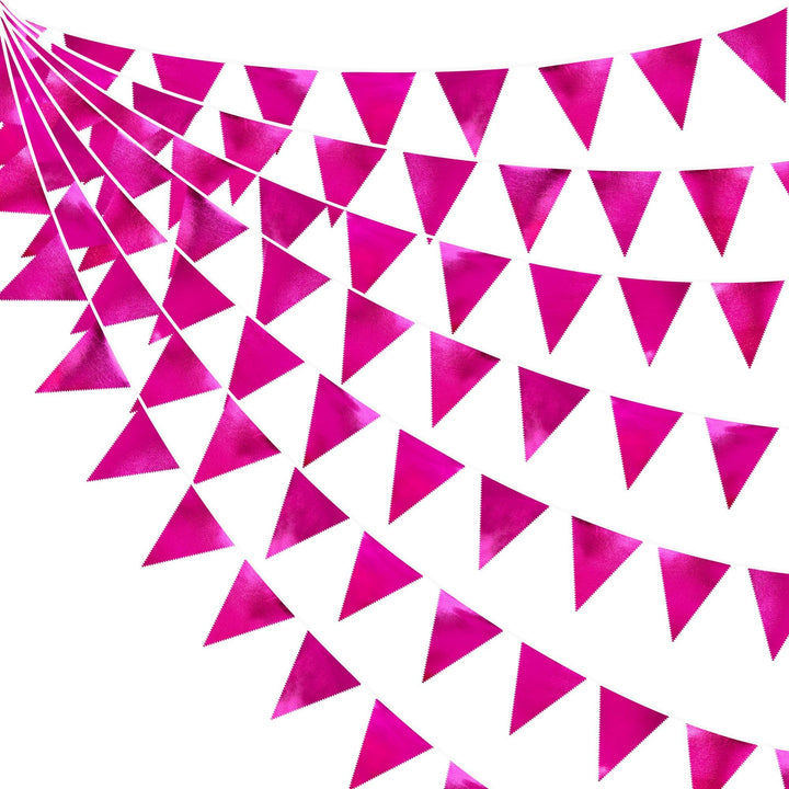 32Fuss Pinkfarbene Partydekorationen Dreieckiges Wimpelbanner Flagge Rosafarbener Metallischer Stoff