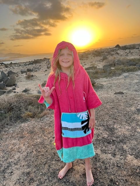 WAVE HAWAII Surfponcho für Körpergrössen von 90-120 cm Poncho ÖKO Baumwolle Umkleidehilfe für Schwim