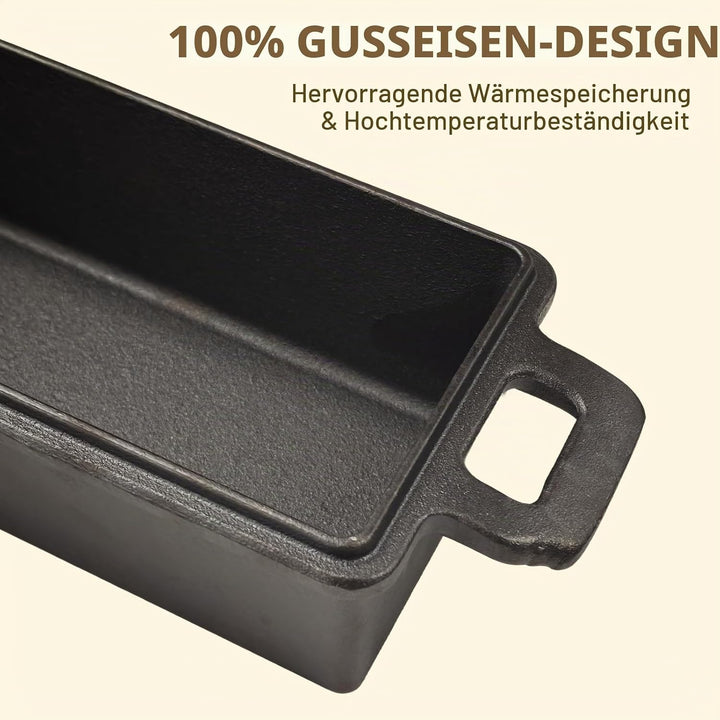 2-in-1Gusseisen Bräter mit Deckel, 23 × 13 cmBrotbackform mit Doppelgriffen und Deckelgriff rectangu