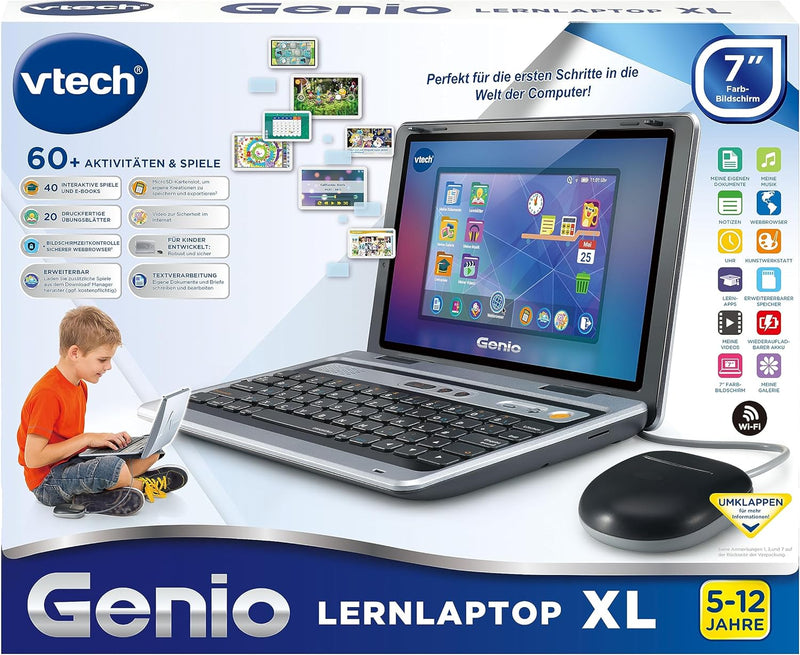 VTech Genio Lernlaptop XL – Lerncomputer mit grossen 7"-LCD-Bildschirm mit Internetzugang, Textprogr