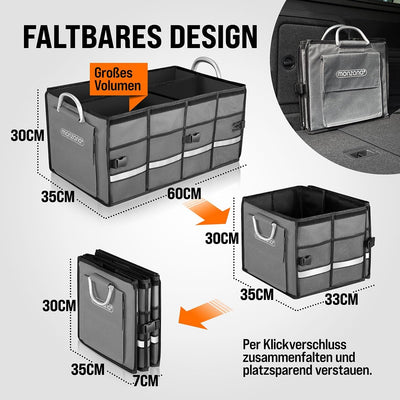 MONZANA® Kofferraum Organizer Deckel 63L Trennwände Wasserdicht Faltbar Verstärkte Wände rutschfest