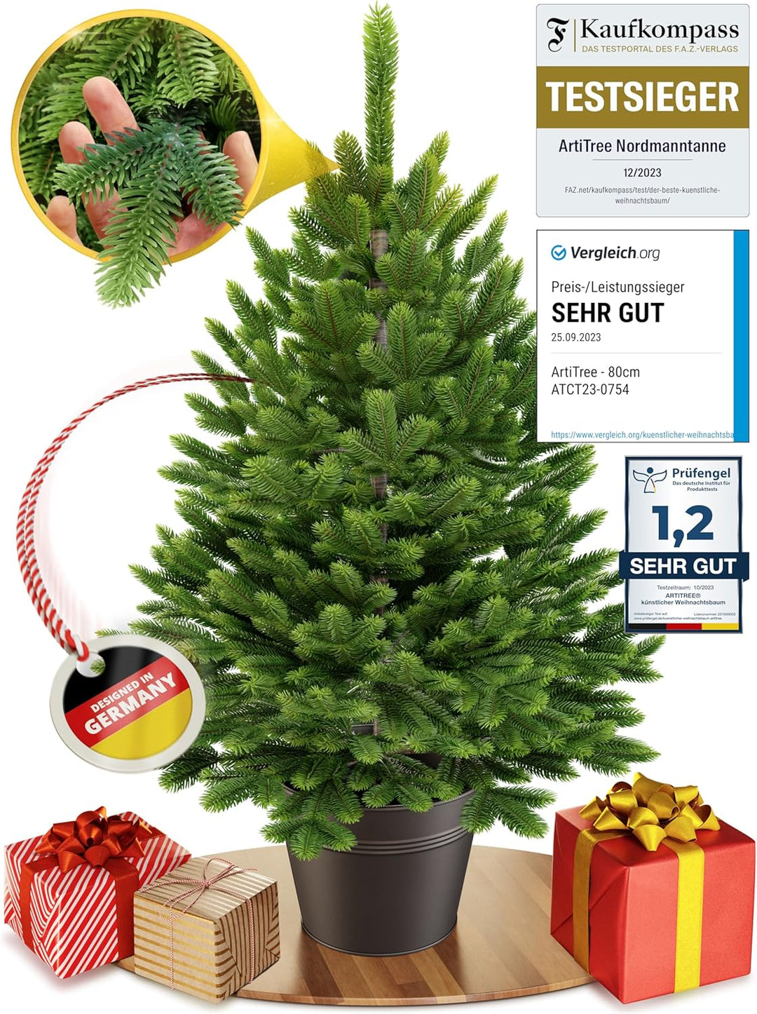 ArtiTree - Künstlicher Weihnachtsbaum 80cm im Topf mit LED &amp; Schnee - Christmas Tree für Innen und A