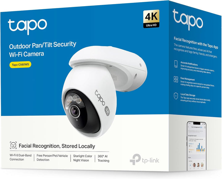 Tapo C560WS 4K 360° WLAN-Überwachungskamera für aussen, Wi-Fi 6 Dual-Band, Farbnachtsicht, kostenfre