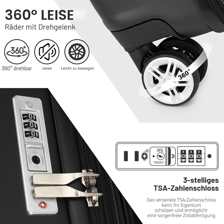 KONO Koffer Trolley Kofferset 3 Teilig Erweiterbarer Leichte Hartschalenkoffer aus ABS+PC Reisekoffe