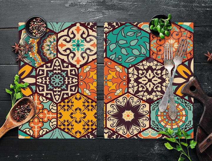 TMK ArtDeko Herdabdeckplatte 2 Teilig 35x52 + 40x52 cm - Spritzschutz Herdabdeckung – Herdschutz aus