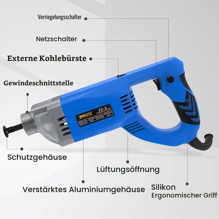 IMAYCC Betonrüttler 1300W 220V 4300 U/min, 2m Schlauchlänge aus Kupfer