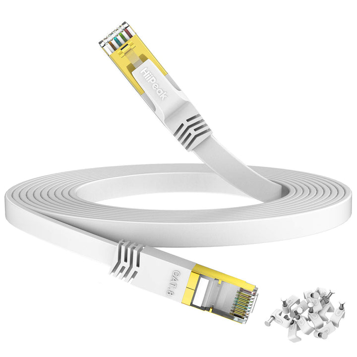 HiiPeak Cat 8 Netzwerkkabel 40 Gbits - 20m - Weisse Flache Ausgabe - LAN Kabel Patchkabel RJ45 - CAT