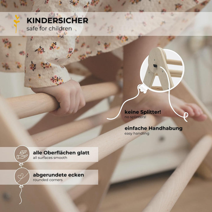 MAMOI® Klettergerüst Kletterdreieck Indoor 4 in 1 Set. Montessori Kletterbogen mit Kissen, Indoor Sp