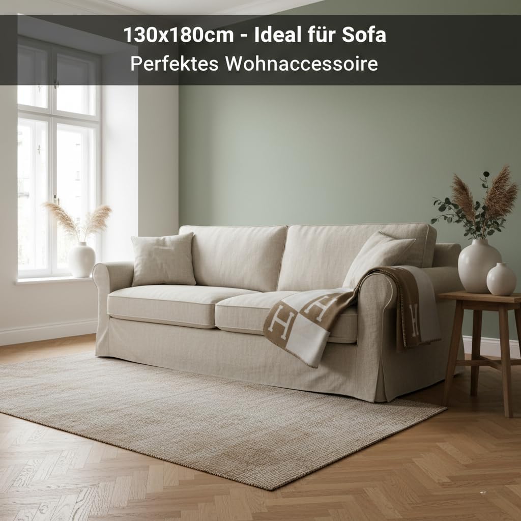 Luxusdecke Kaschmir-Optik Plaid 130 × 180 cm – Wohndecke im Skandi-Design | Extra weich, Angenehm wa