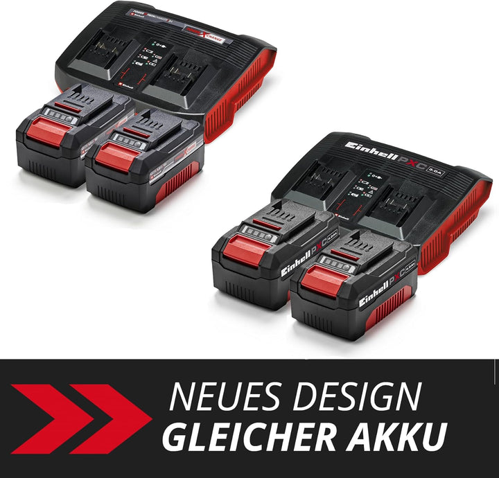 Original Einhell Starter Kit 2x 4,0 Ah Akkus und Twincharger Power X-Change (Li-Ion, 18 V, 75 min La