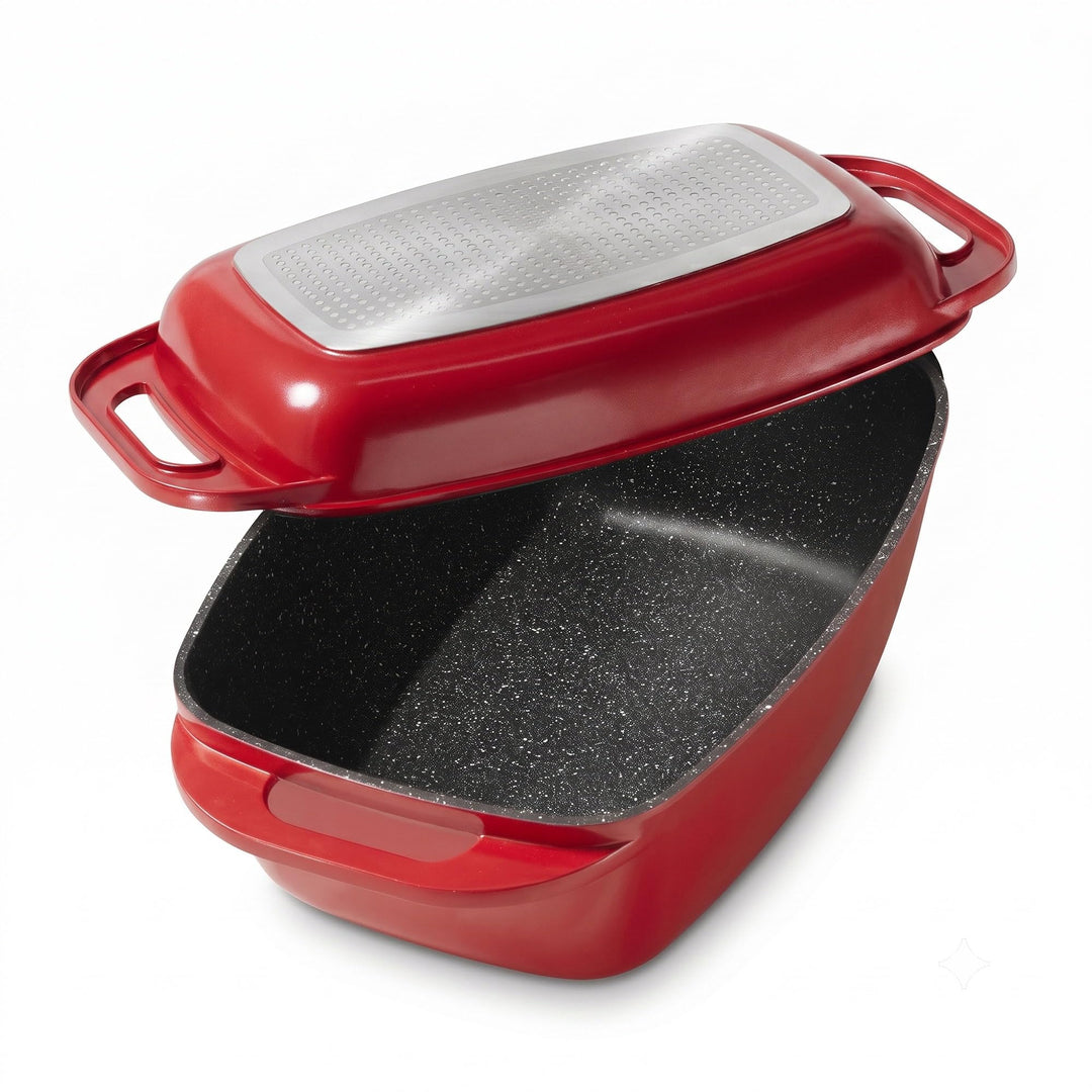 STONELINE Bräter Induktion 43 x 26 cm, 7,8 L, Bräter mit Deckel backofengeeignet, Deckel als Auflauf