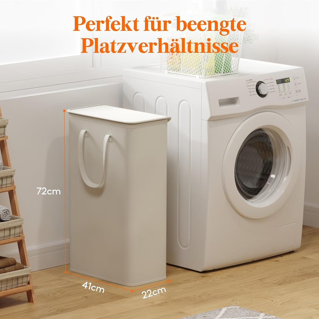 Lifewit 65L schmaler faltbarer Wäschekorb mit Deckel, Weiss | Schlanke Wäschebox mit Griffen als Sch