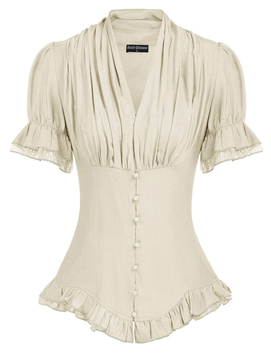 SCARLET DARKNESS Damen Rüschenbluse Mittelalter Spitzen Shirt Gothic Bluse für Party Oberteil Apriko