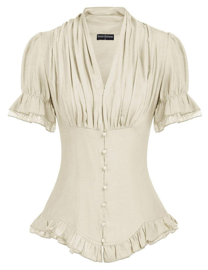 SCARLET DARKNESS Damen Rüschenbluse Mittelalter Spitzen Shirt Gothic Bluse für Party Oberteil Apriko