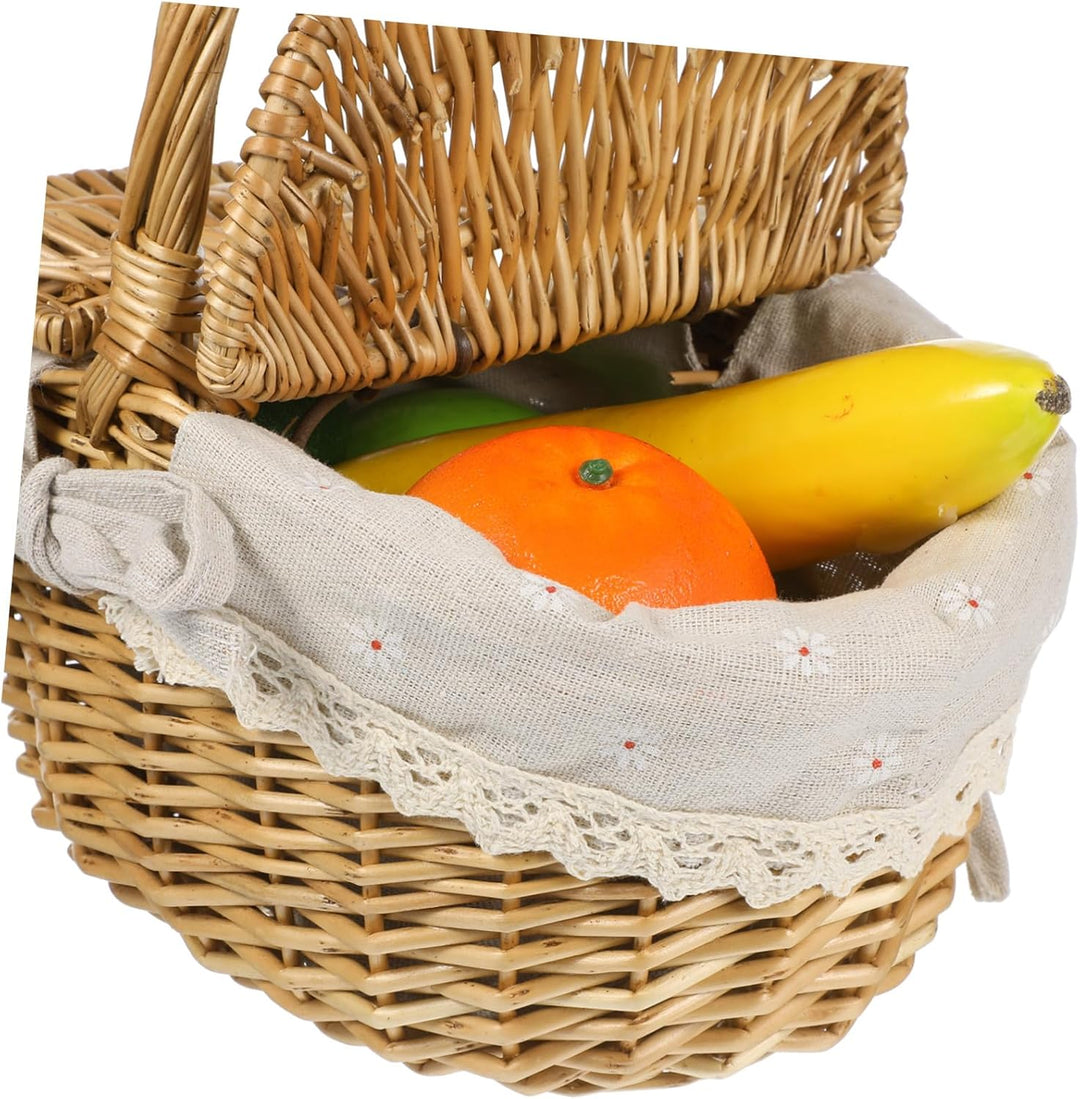 Abaodam Ovaler Weidenkorb mit Deckel Vielseitiger Aufbewahrungskorb für Obst Brot und Gemüse für und