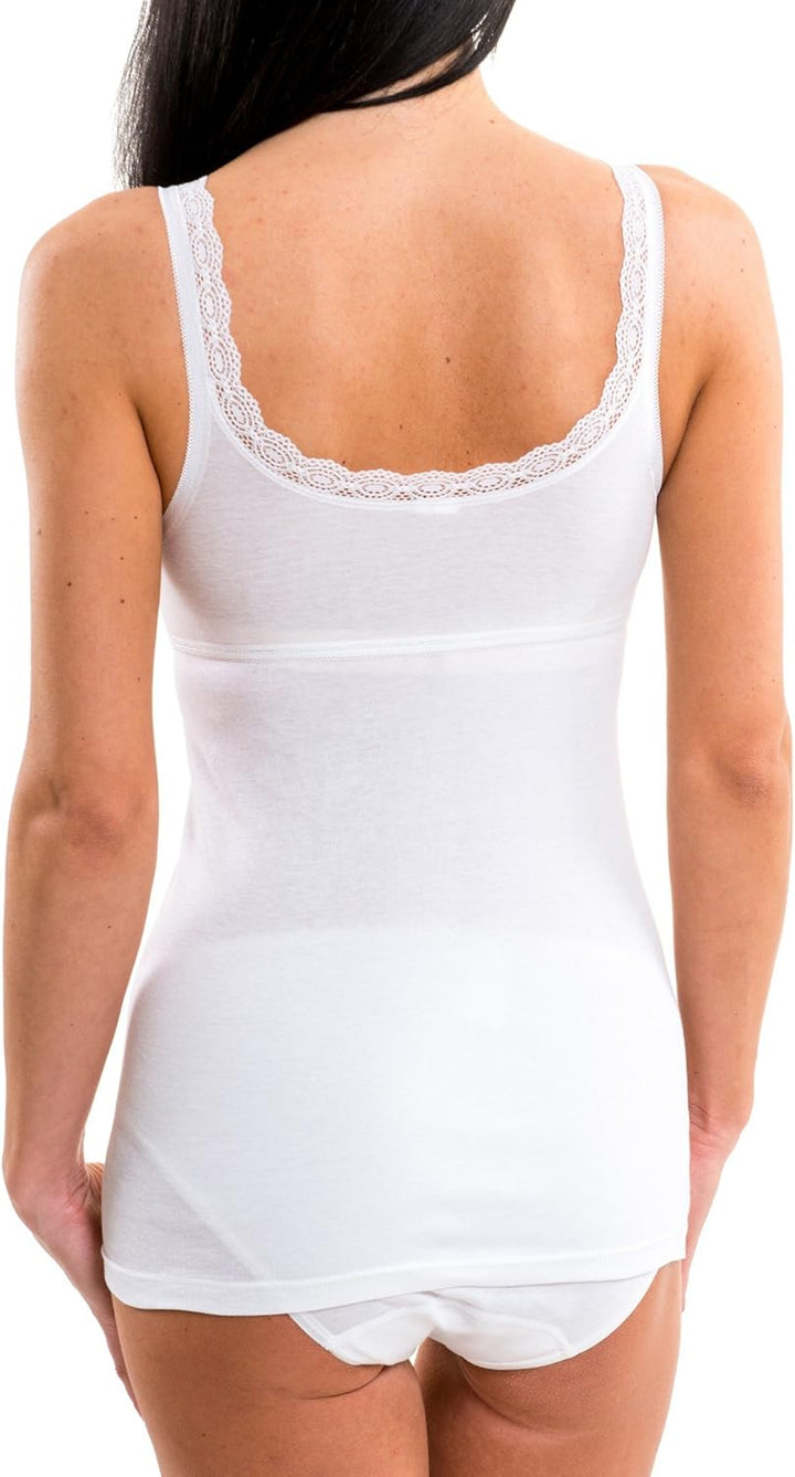 HERMKO 175803850 2er Pack Damen BH-Hemd mit Spitze - Unterhemd mit integriertem Bustier M Weiss, M W