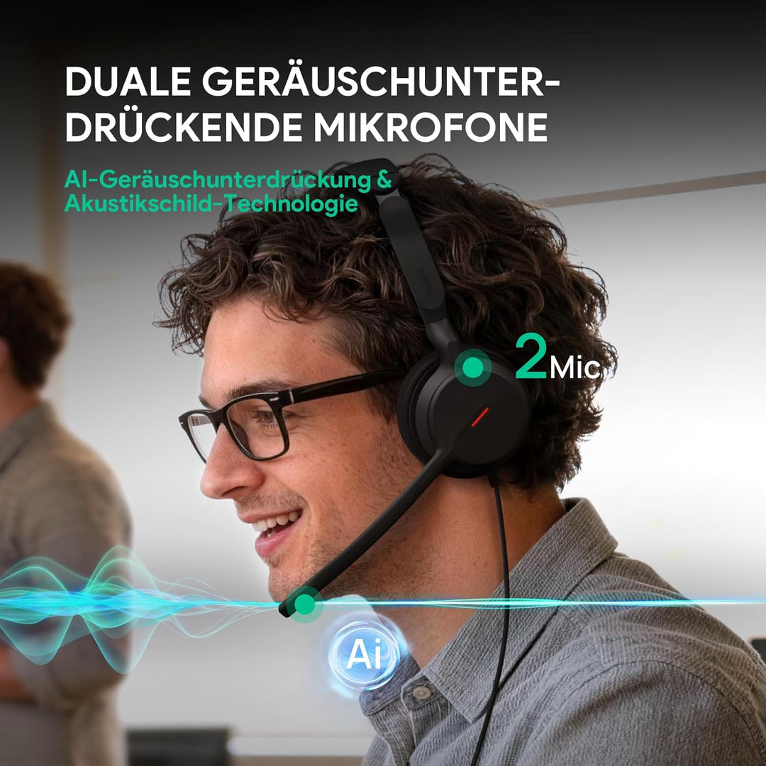 Yealink UH44 Kabelgebundenes Headset Mono PC Headset mit 2 Mikrofon Geräuschunterdrückung USB-C/A fü