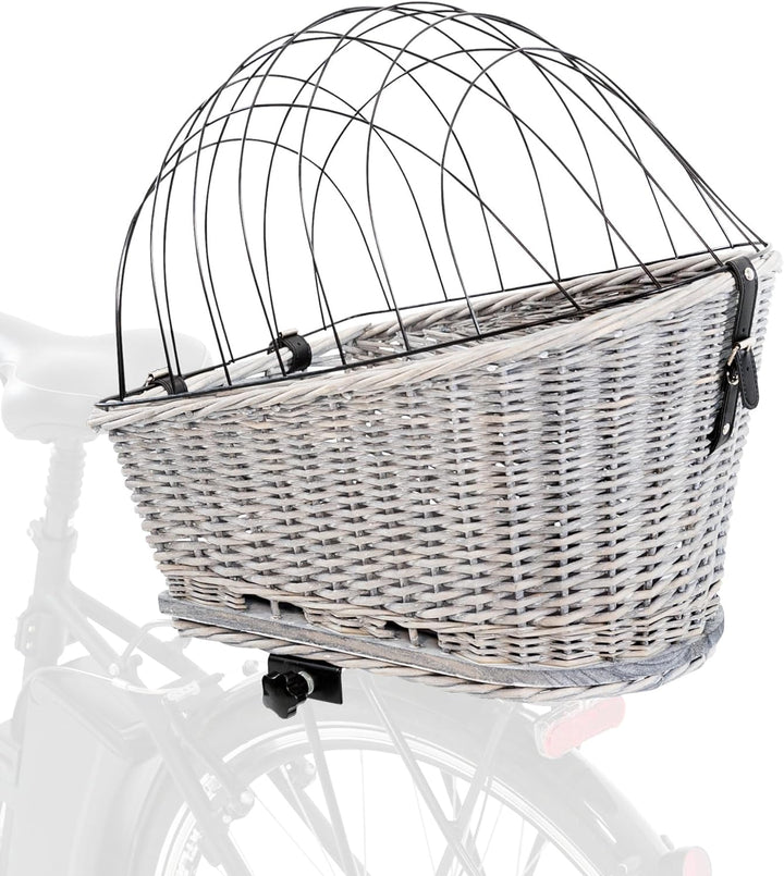 Fahrradkorb m. Gitter f. Gepäckträger, Weide/Metall, 35 × 49 × 55 cm, grau, grau