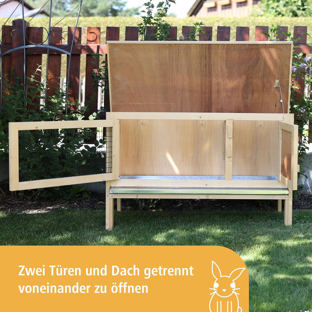 Kerbl Nagerhaus Fred (Stall für Hasen/Kanninchen, mit Ruheraum, aufklappbares Bitumendach mit Dachfi