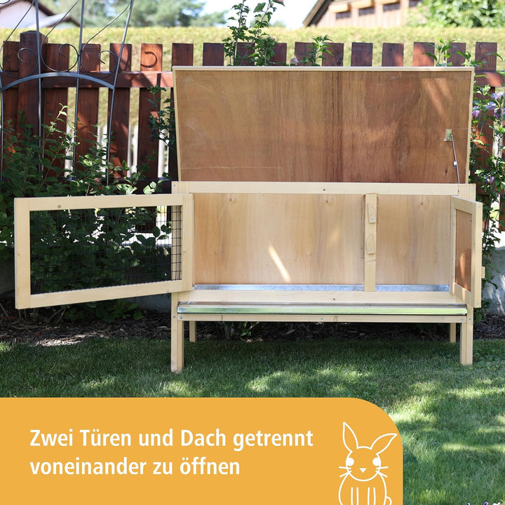 Kerbl Nagerhaus Fred (Stall für Hasen/Kanninchen, mit Ruheraum, aufklappbares Bitumendach mit Dachfi