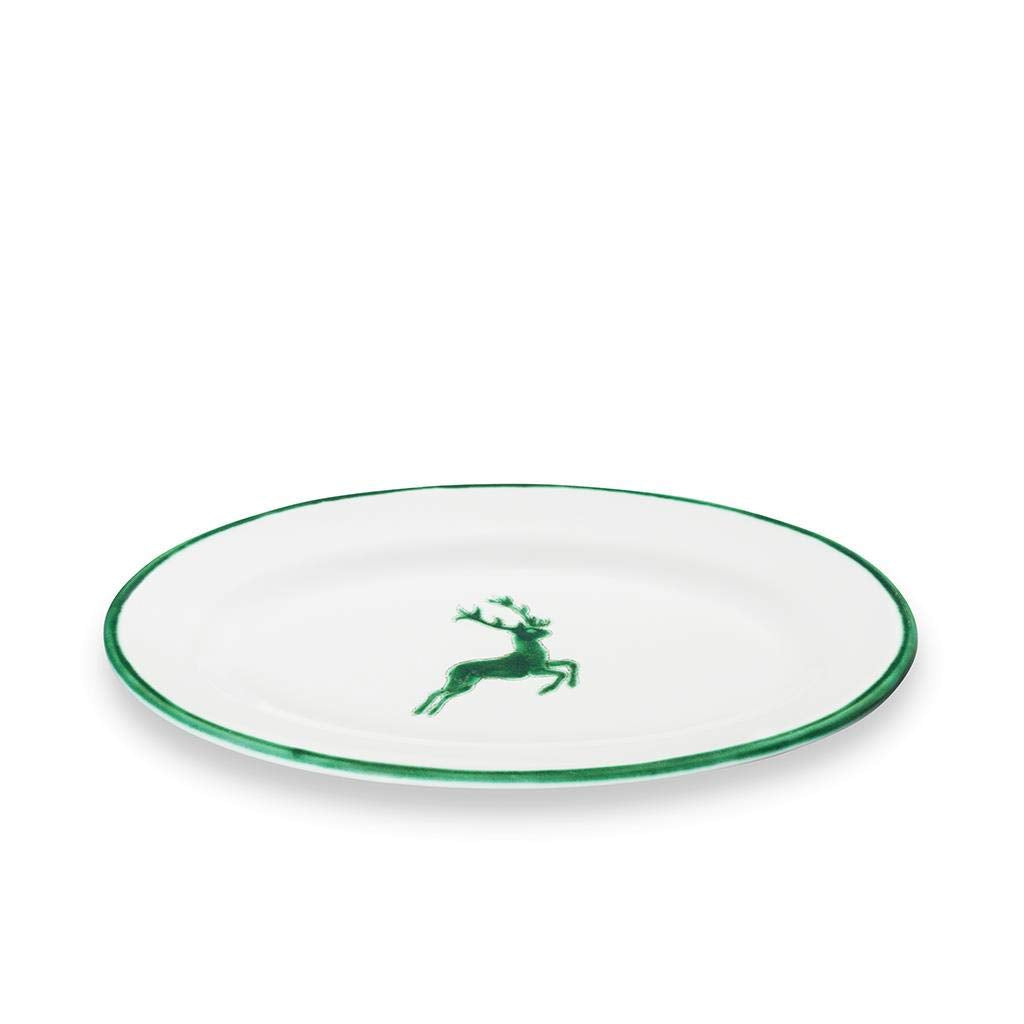 GMUNDNER KERAMIK Platte oval Grösse: l= 21 cm x b= 14 cm x h= 2.1 cm grüner Hirsch Geschirr, handgem