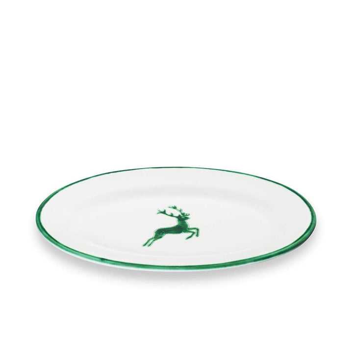 GMUNDNER KERAMIK Platte oval Grösse: l= 21 cm x b= 14 cm x h= 2.1 cm grüner Hirsch Geschirr, handgem
