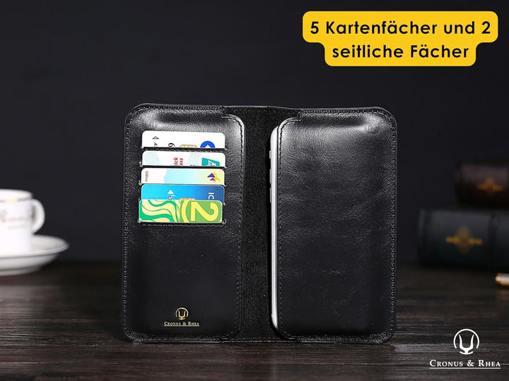 Cronus & Rhea - Smartphone Geldbörse aus Leder - Modell: Cerberus - Mit Geschenkbox - Geldbeutel Hül