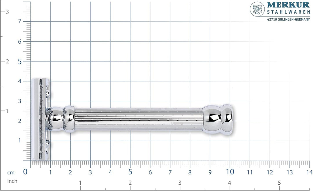 Merkur Flachklingenrasierer glanzverchromt, langer Griff, Gradschnitt Silber, Silber