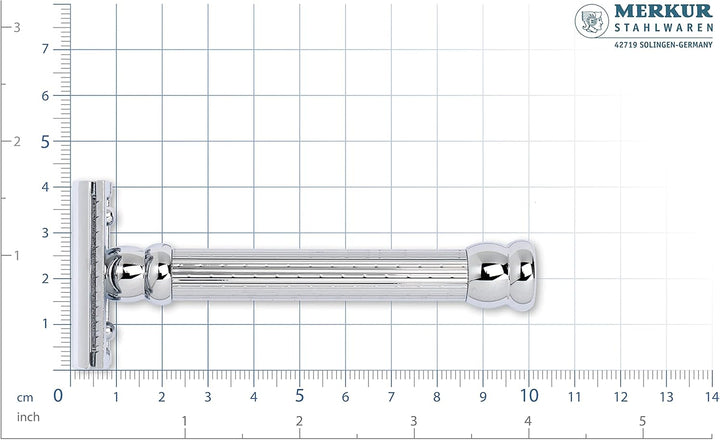 Merkur Flachklingenrasierer glanzverchromt, langer Griff, Gradschnitt Silber, Silber