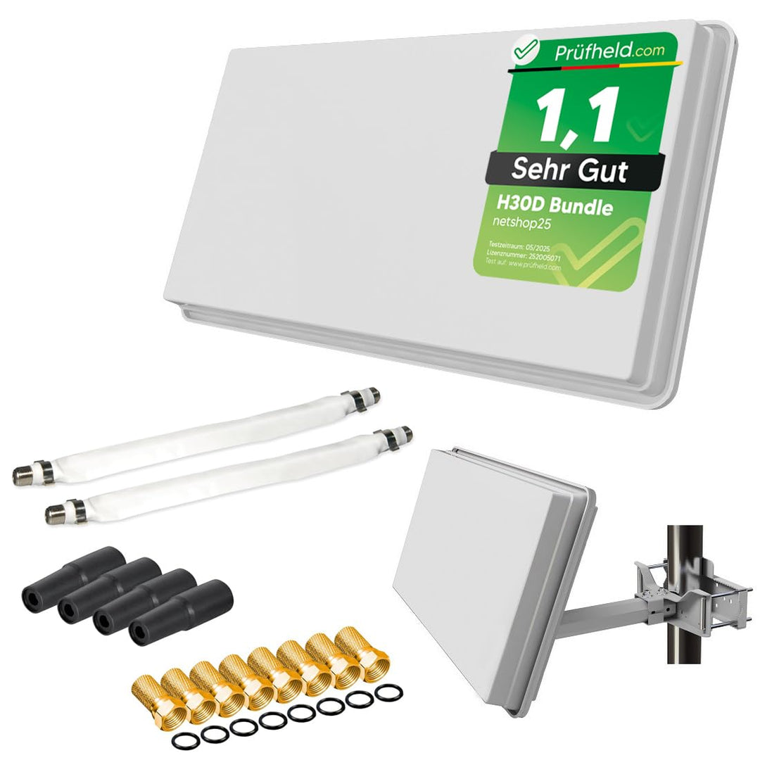 Sat Flachantenne Twin LNB HD Sat Anlage für 2 Teilnehmer kompakte Sat-Antenne mit Fensterhalterung u