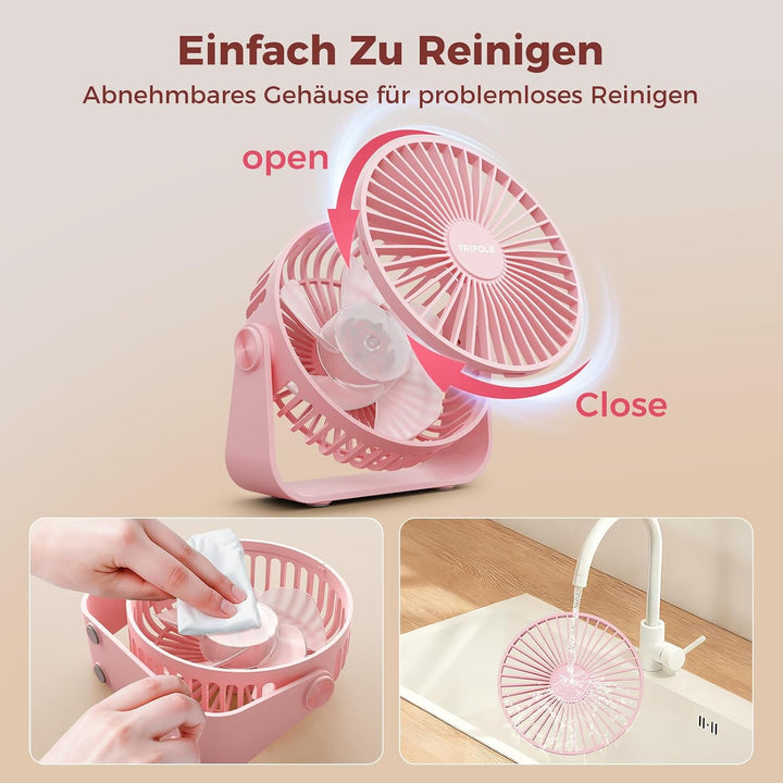TriPole USB Tischventilator, 3 Geschwindigkeiten Starker Wind, 360° Rotation Persönlicher Ventilator