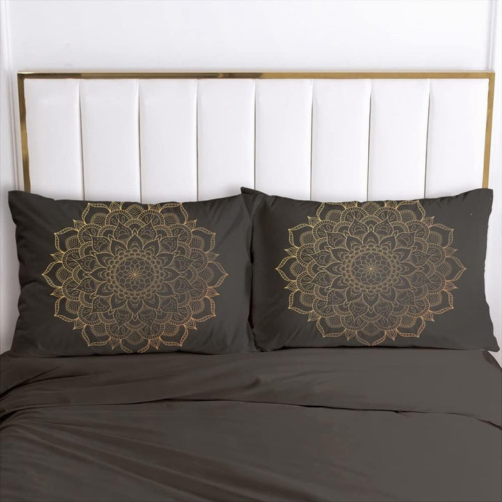 Luowei Boho Bettwäsche 135x200 4 Teilig Schwarz Gold Mandala Muster Bettwäsche Set Mikrofaser Vintag