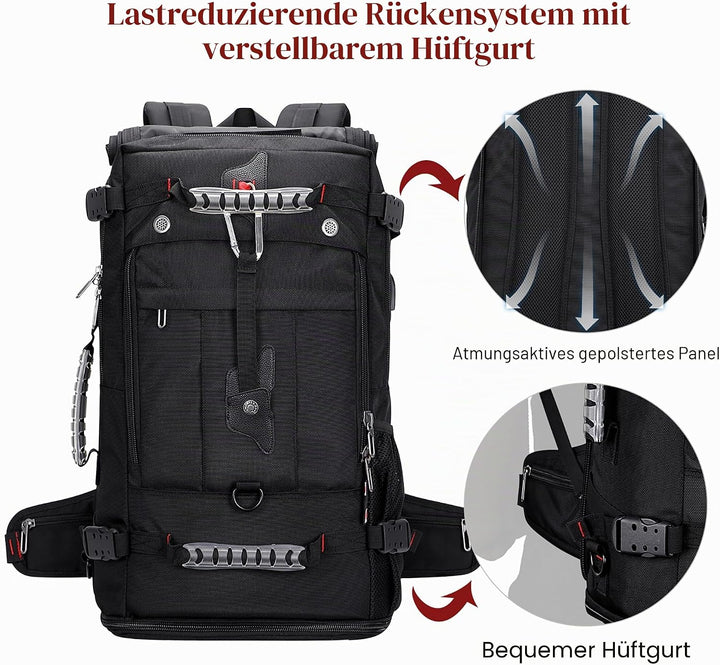 WITZMAN Reiserucksack Herren Gross 40L Reisetasche Rucksack Mit Schuhfach HandgepäCk Flugzeug Fit 17