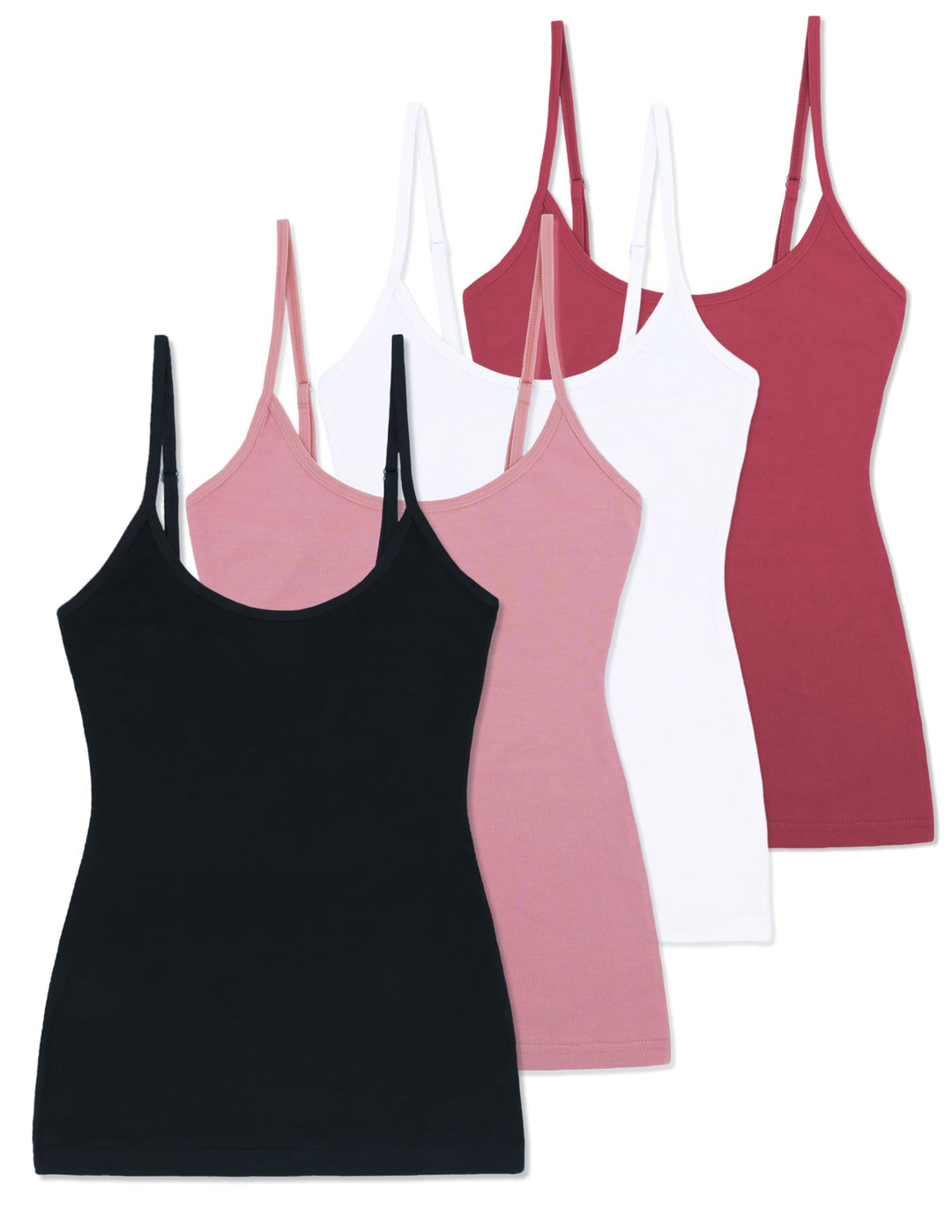 Comfneat Damen 4-Pack Spaghetti Tops Slim-Fit Verstellbare Träger Camisole Baumwolle Elasthan Unterh