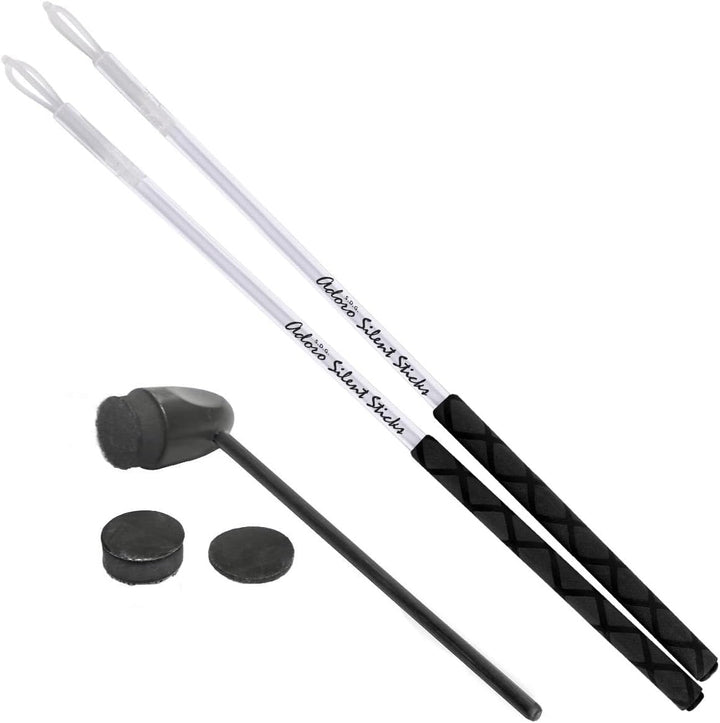 Adoro Silent Sticks & Bassdrum Beater Set - leise Drumssticks & Bass Drum Beater für Akustik Schlagz