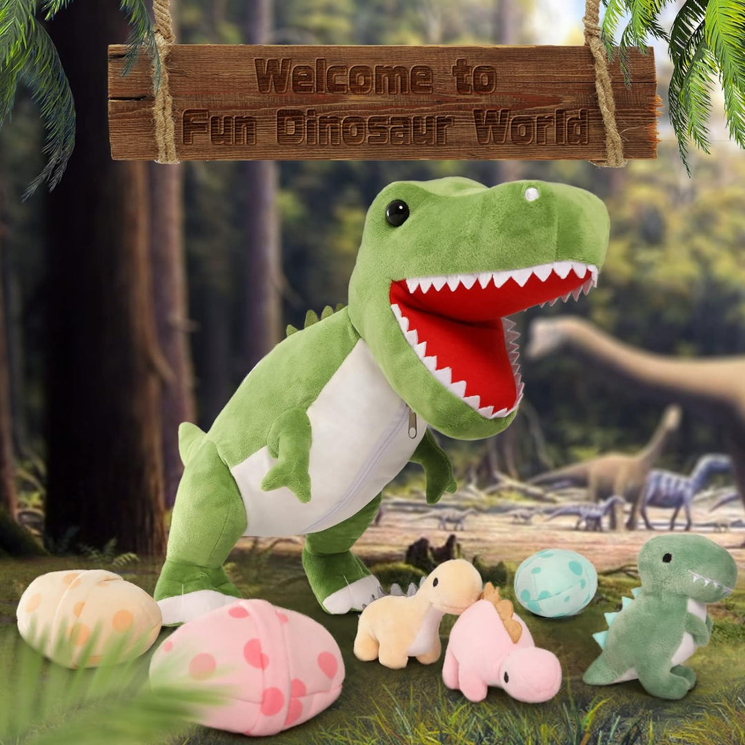 MorisMos Stehend Plüsch Dinosaurier mit 3 Baby im Bauch, gross Tyrannosaurus Plüschtier Stofftier Ku