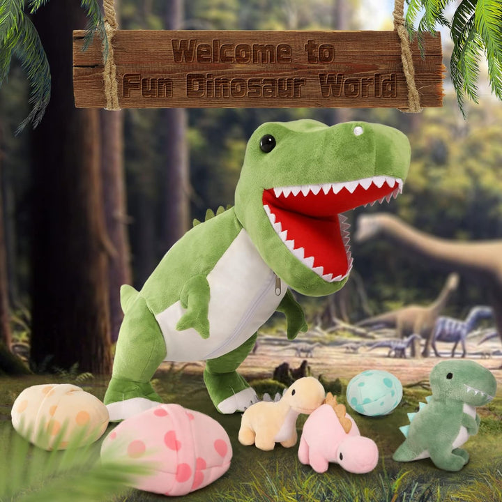 MorisMos Stehend Plüsch Dinosaurier mit 3 Baby im Bauch, gross Tyrannosaurus Plüschtier Stofftier Ku