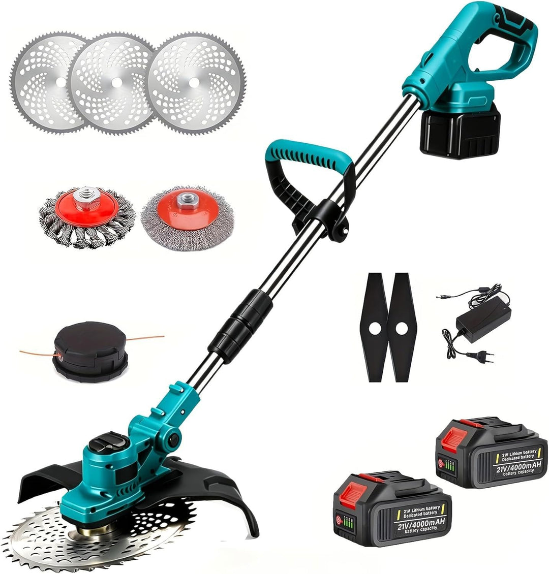Bürstenlose Rasentrimmer 21V，Rasentrimmer für mit Unkrautbürste, mit 4 Klingentypen, Freischneider E