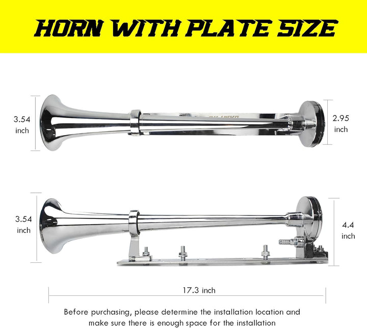 12 V 150 dB Lufthupe, 45,7 cm, Chrom, Zink, Einzeltrompete, LKW, Lufthupe, mit Halterung, für alle 1