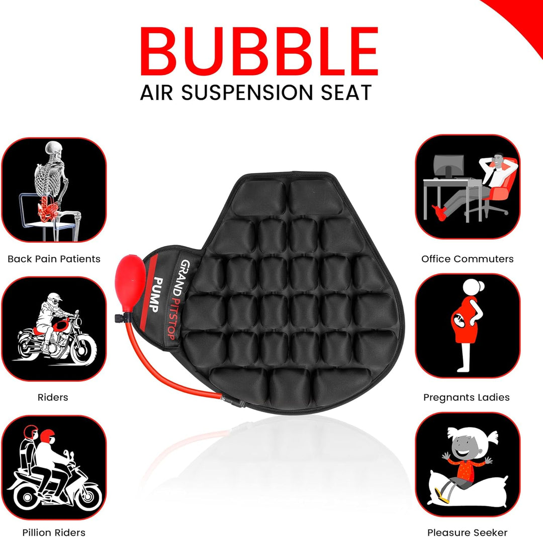 GRAND PITSTOP Motorcycle Air Seat Cushion with Air Filling Pump, Inflatable Bubble Air Pads with Bre