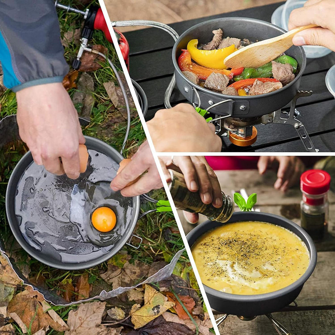 Qtiwe 10-Teilig Cookware Kit Picknick Töpfen Kochgeschirr Campinggeschirr Set für 1-2 Personen zum C