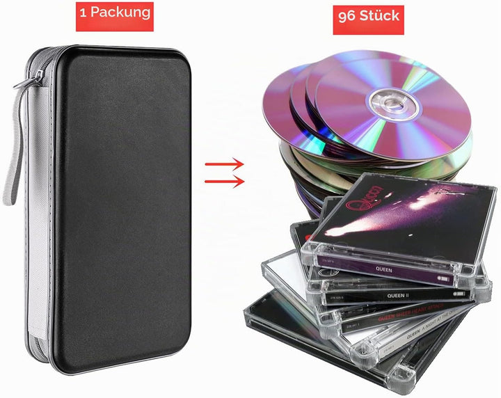 LIOVODE DVD-Tasche,96 Kapazität CD-Hülle Halter Lagerung Veranstalter Hartplastik Schutz Disc-Geldbö