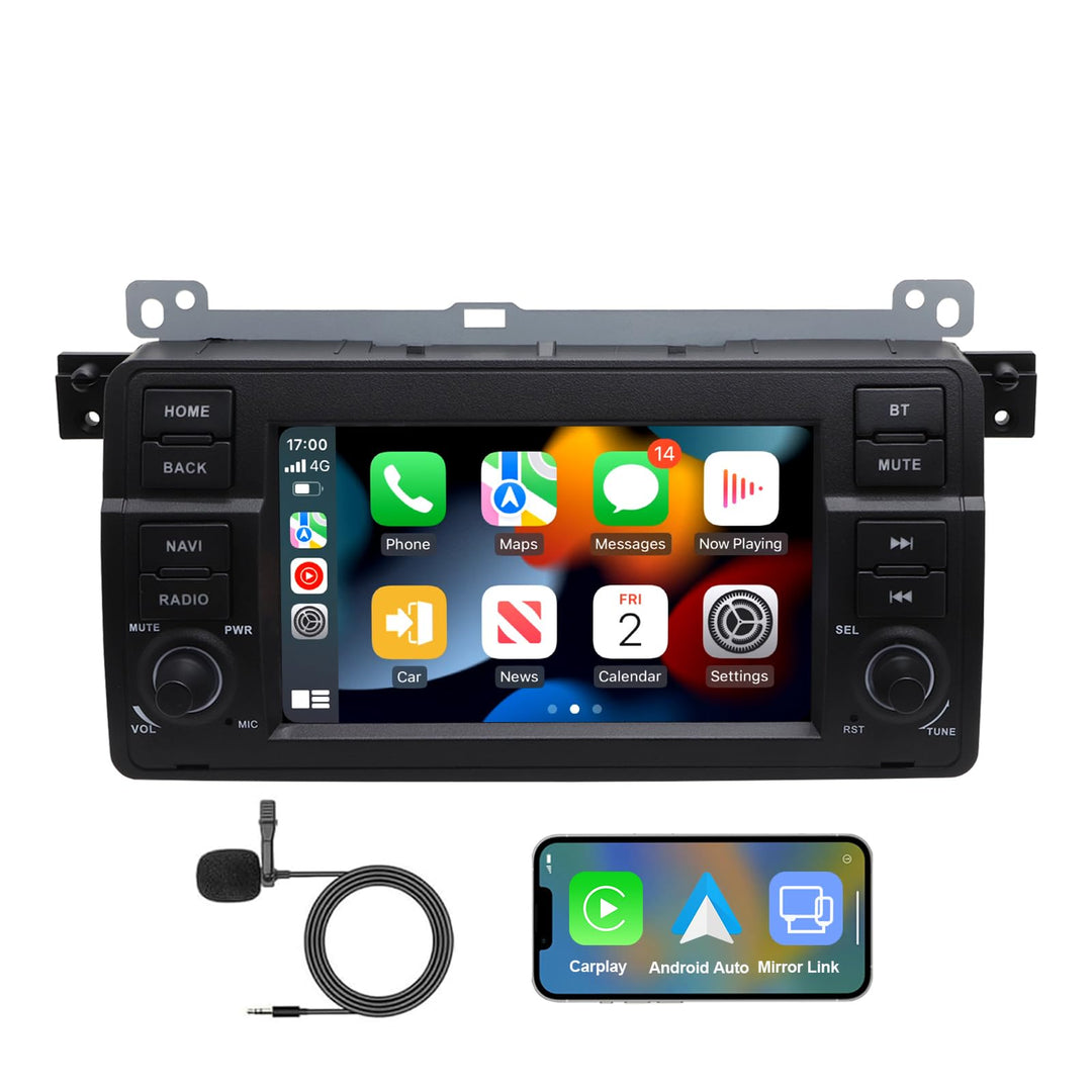Android 14 Auto Radio für BMW E46 3er M3 1998-2006 2 Din | 4+64GB | 7 Zoll|Wireless Apple CarPlay &