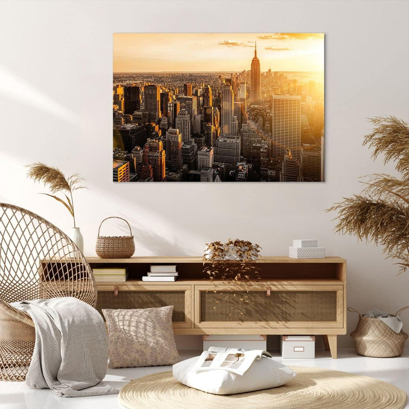 Bilder auf Leinwand 100x70cm Leinwandbild New York Wolkenkratzer Manhattan Gross Wanddeko Bild Schla