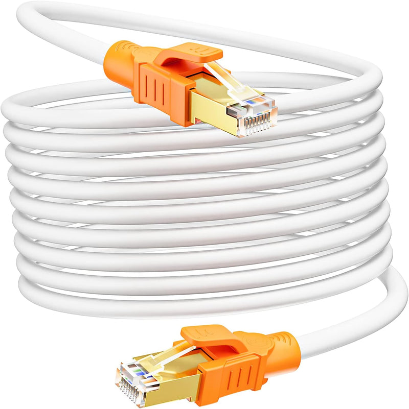Lan Kabel 15 Meter Cat 8, Netzwerkkabel Weiss 40Gbps 2000MHz High Speed RJ45 Kabel Gigabit Wlan Wifi