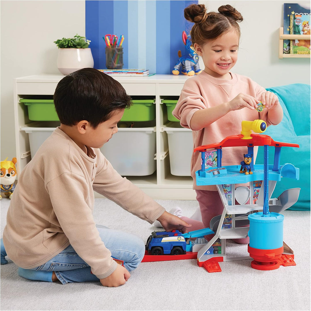 PAW Patrol, Lookout Tower, Hauptquartier Spielset mit 1 Chase Basis Fahrzeug, 2 Chase Figuren und Zu