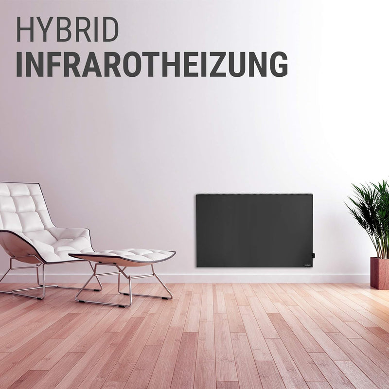 VASNER Konvi Schwarz - Hybrid Elektroheizung mit Thermostat, 600-1200 Watt, Infrarotheizung + Konvek